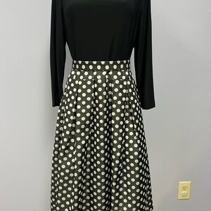 Jessica Howard Black and White Polka Dot Long Sleeve Dress
